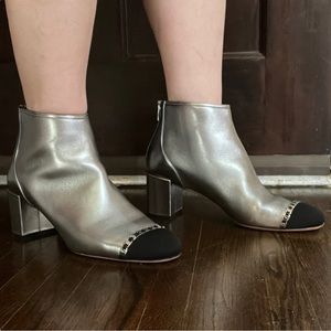 Silver Black Metallic Heeled Ferragamo Boots Size 11 US Womens